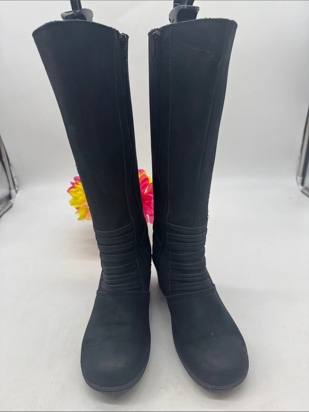 Keen Black Women's Tall Leather Wedge Heel Boots Size 8.5